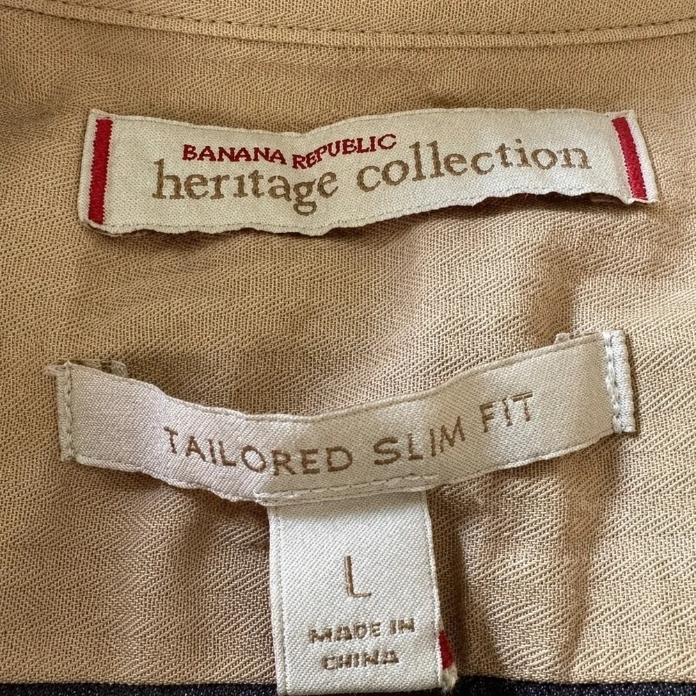 Banana Republic Heritage Slim Flannel‎ Shirt Mens L Gray Elbow Patch Button Up